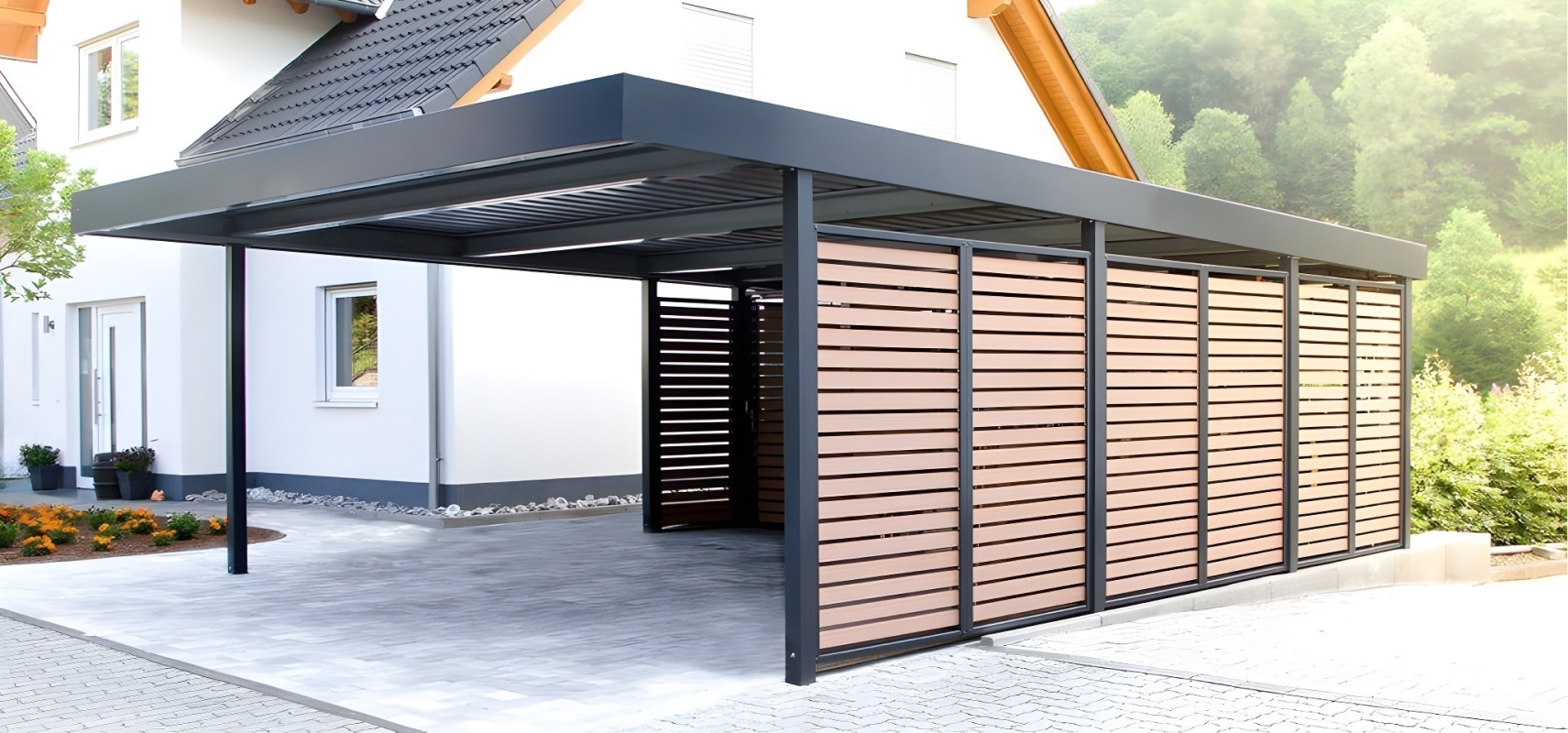 Полузакрытый навес с крышей из поликарбоната