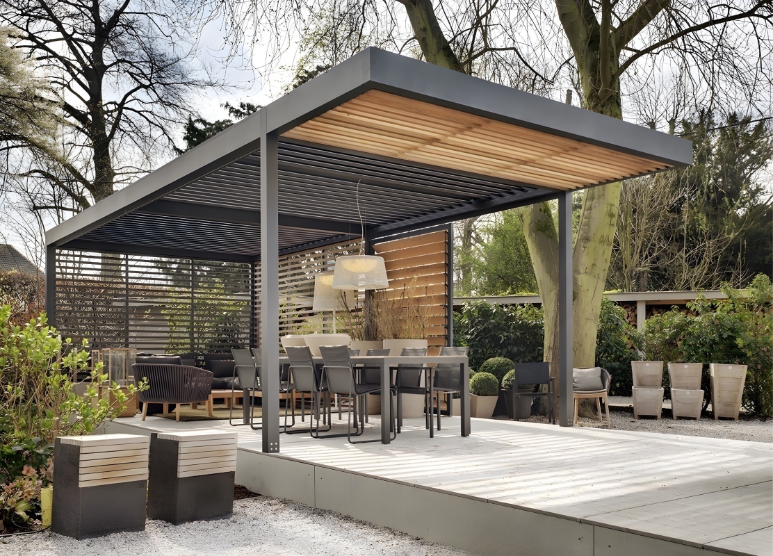 Современный навес «веранда» для зоны отдыха в частном доме Современный автонавес с крышей из поликарбоната